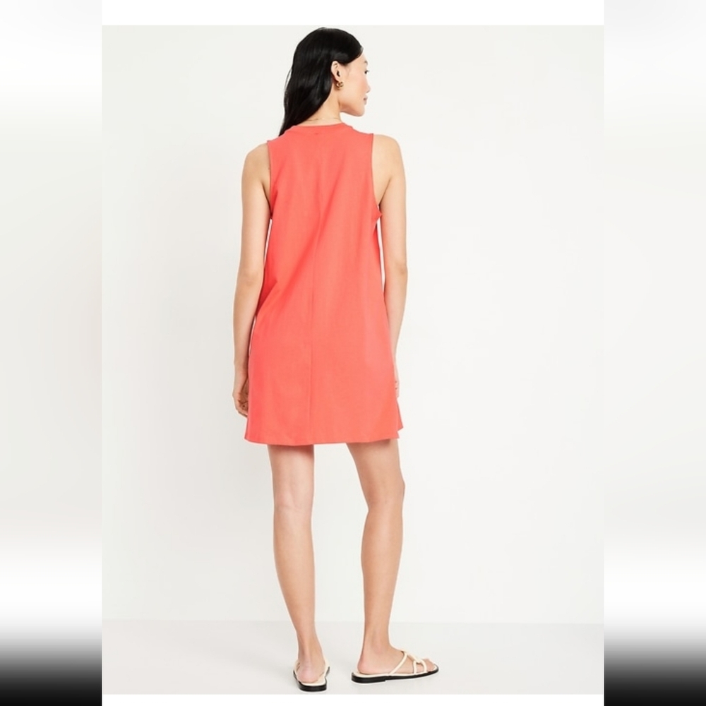 OLD NAVY Vintage Mini T-Shirt Dress Relaxed Fit Coral Crewneck Sleeveless NWT LG - Picture 3 of 13